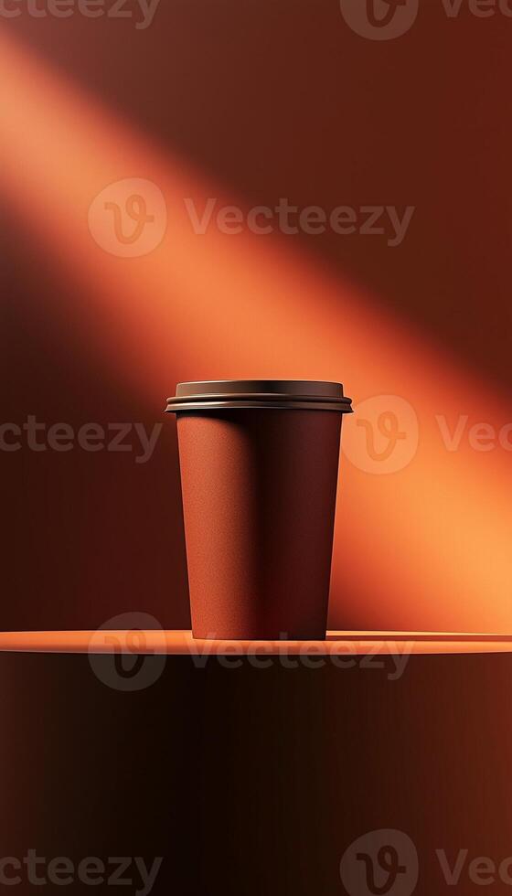 Chocolate hot paper cup deep brown color mockup container drink isolated deep solid background for branding photo