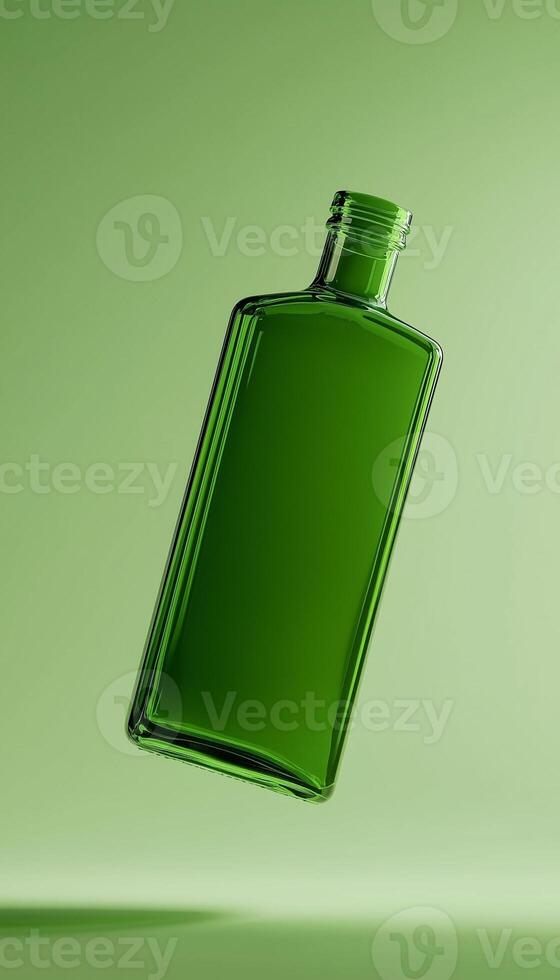 Green glass bottle water liquid container with deep vertical background photo