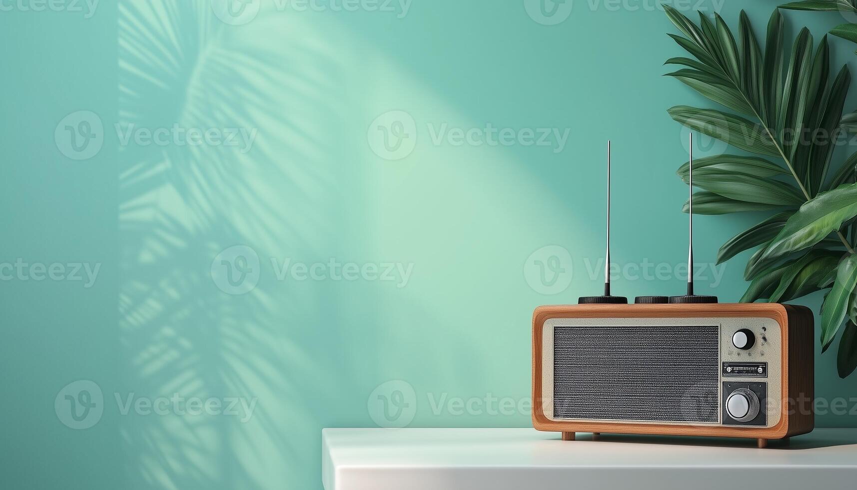 Old-school radio on the table, audio information media for news and entertainment photo