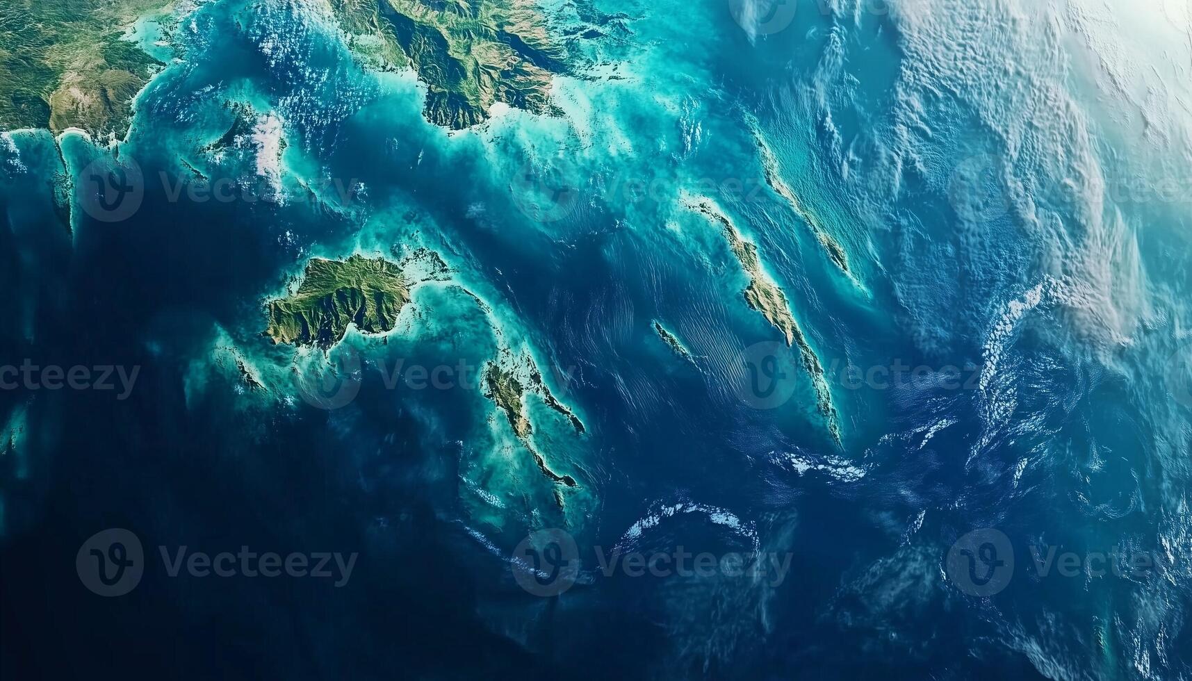 Green island and blue ocean view from sky aerial nature journey photo