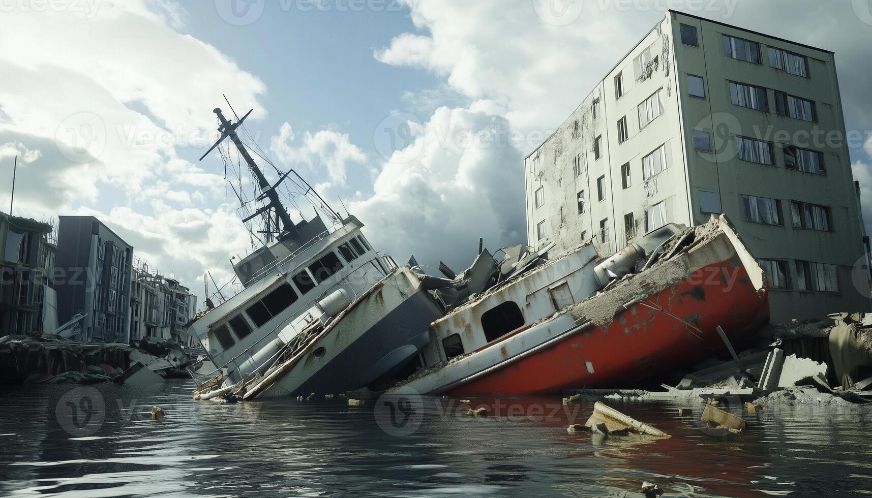 Harbor nature disaster impact port transportation photo
