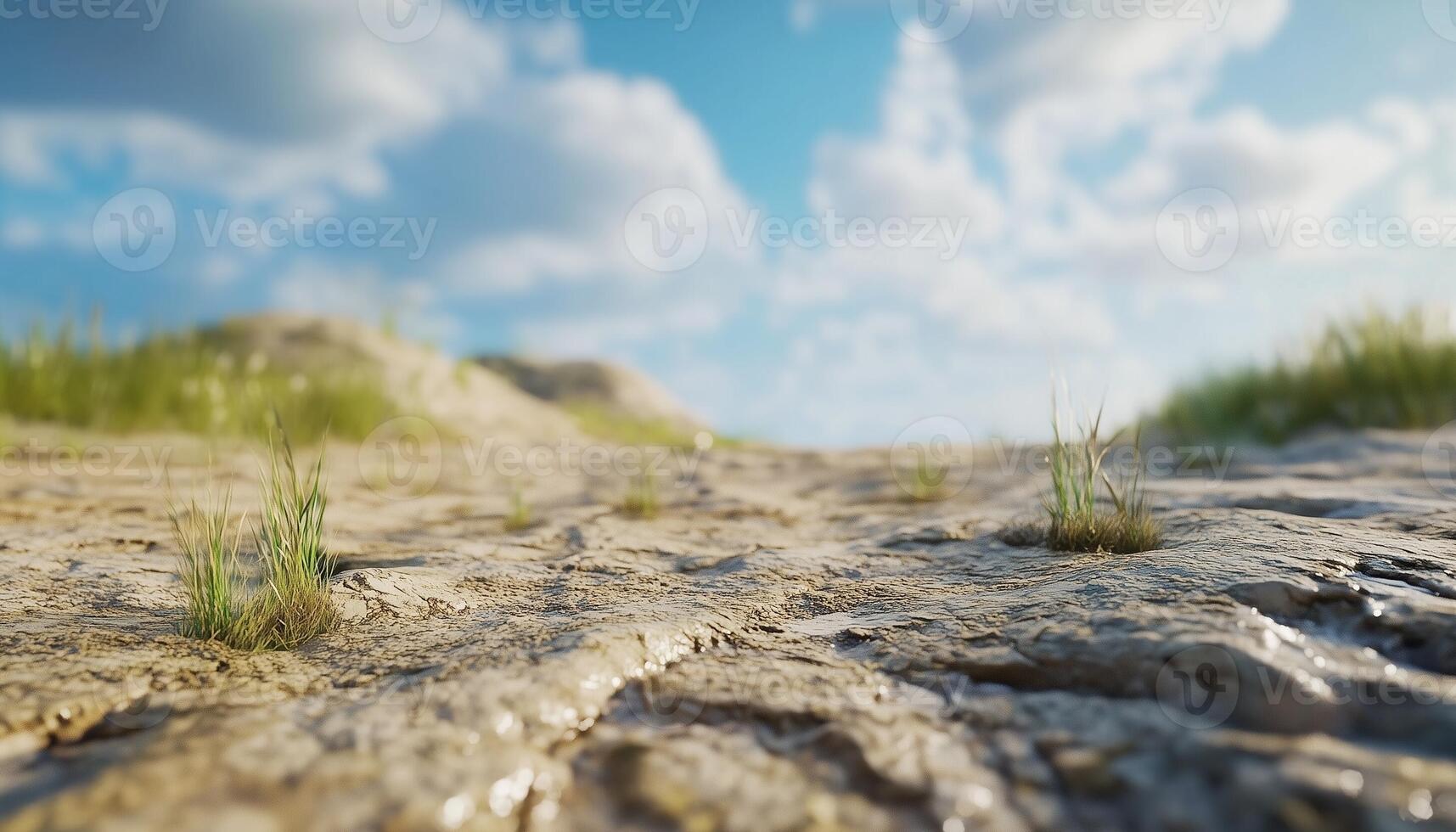 Water dried on soil field area with summer sky photo