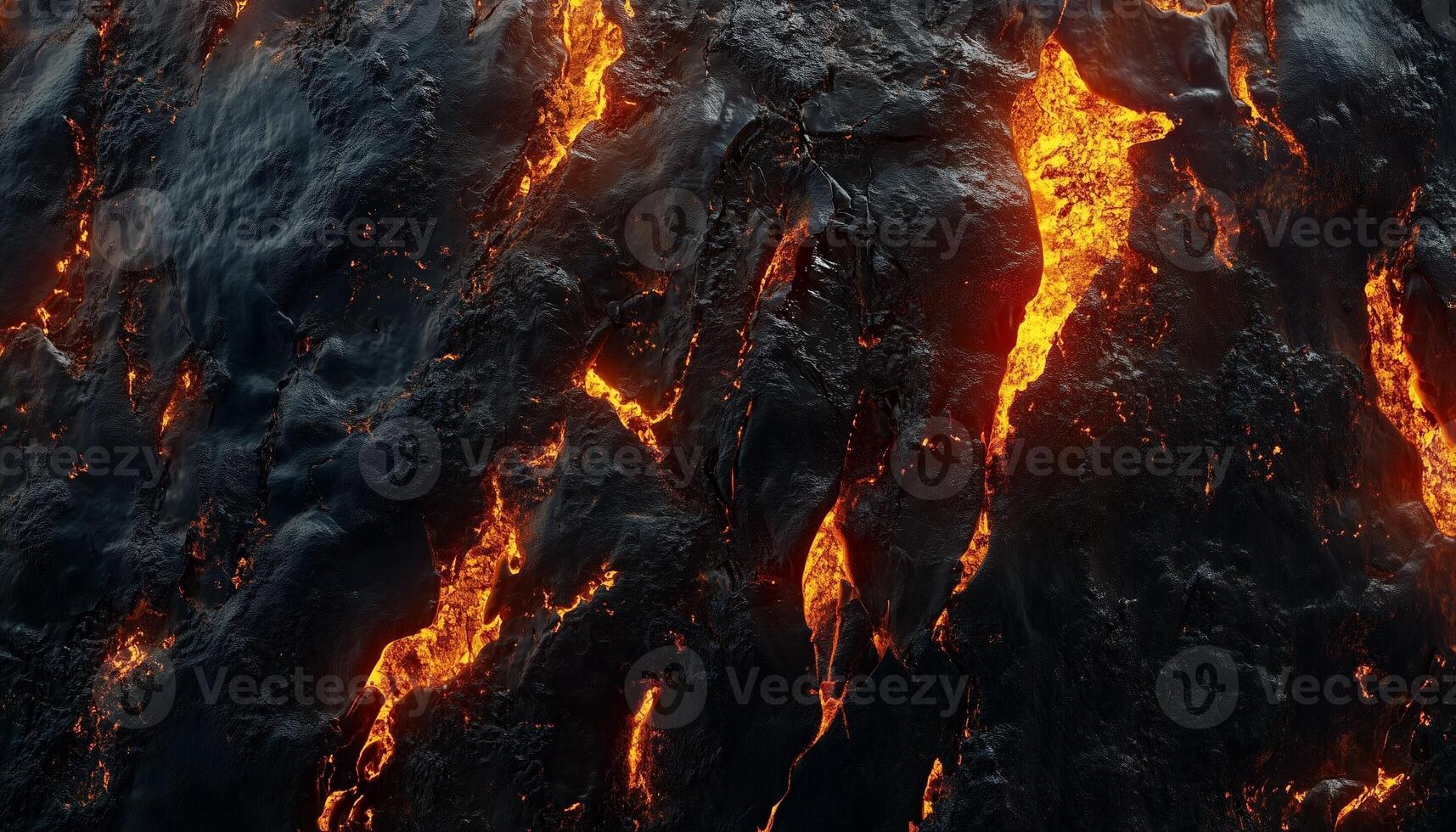 Lava flow with fire from volcanic magma exploding activity on an island photo