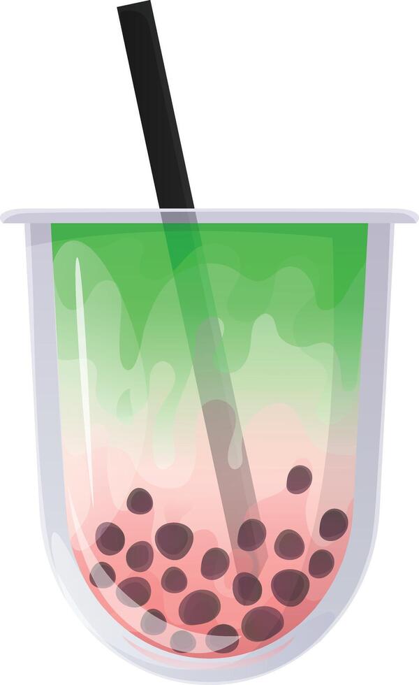 Matcha bubble tea with strawberries. Matcha latte with tapioca pearls vector