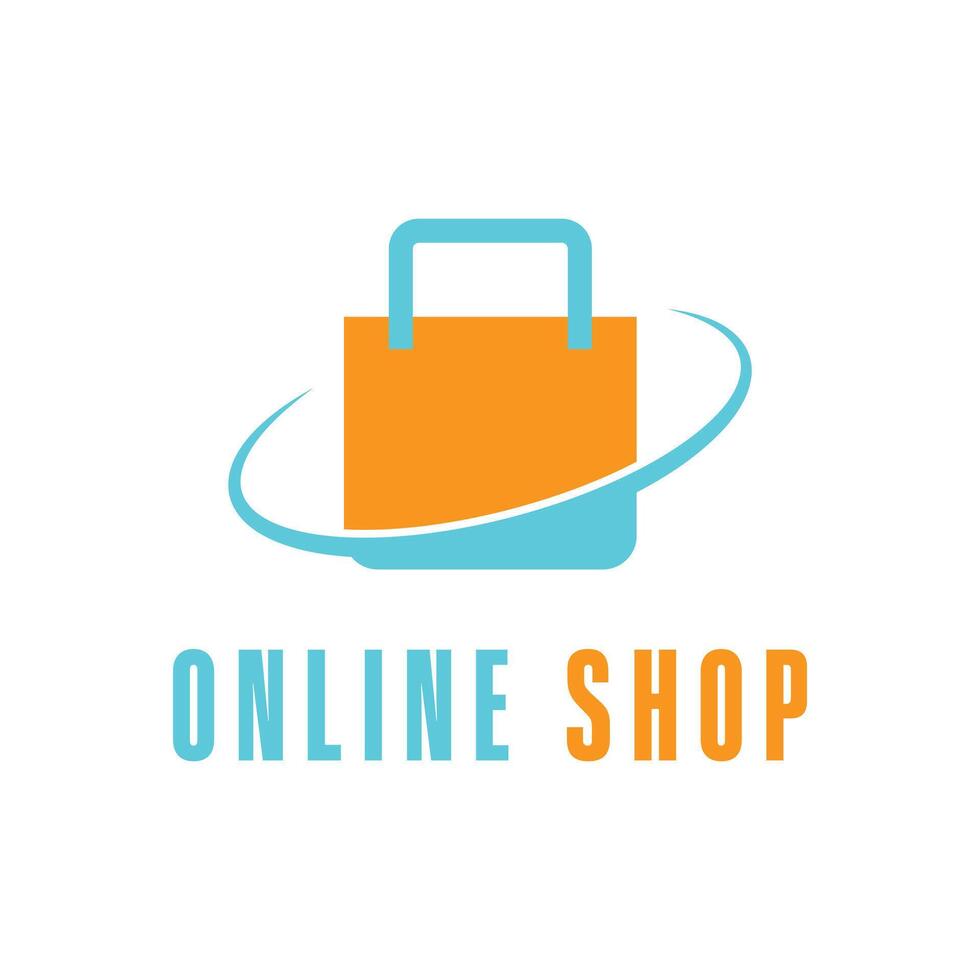 online shop logo design with shopping bag icon vector
