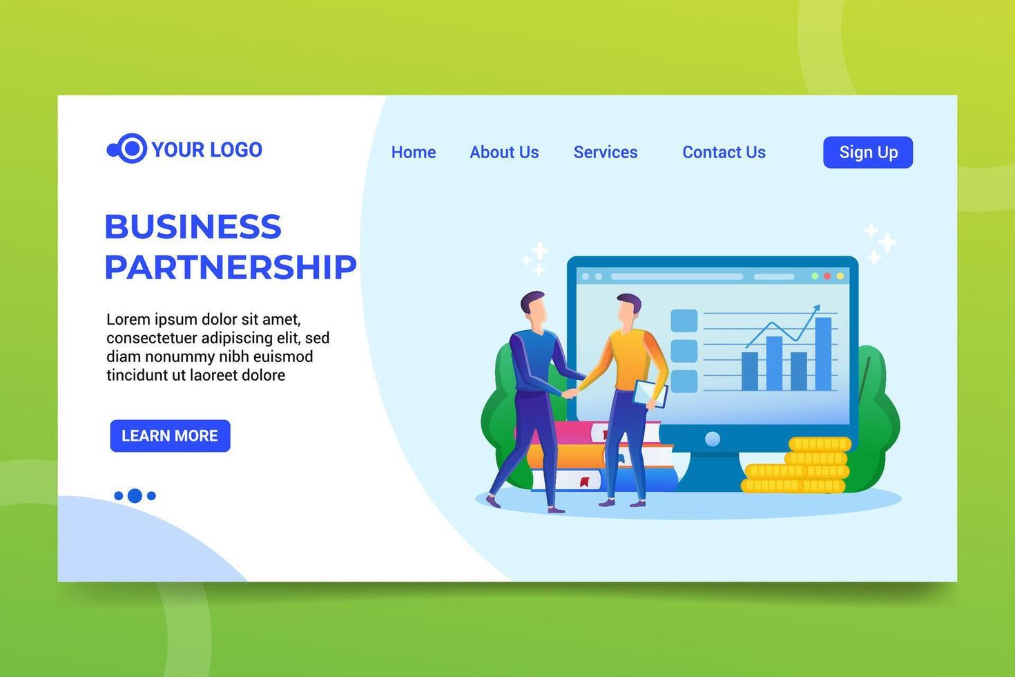 Business partnership landing page template vector