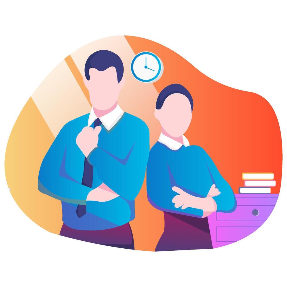 Flat Illustration of Confident Businesswoman Holding Document in Office Environment vector