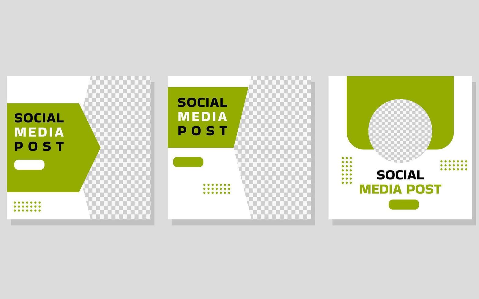 Three social media post templates with a green and white color scheme. vector