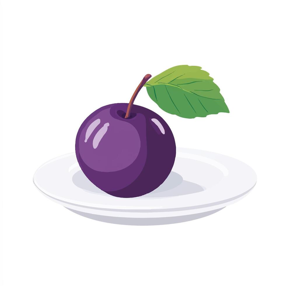 A purple plum on a white plate vector