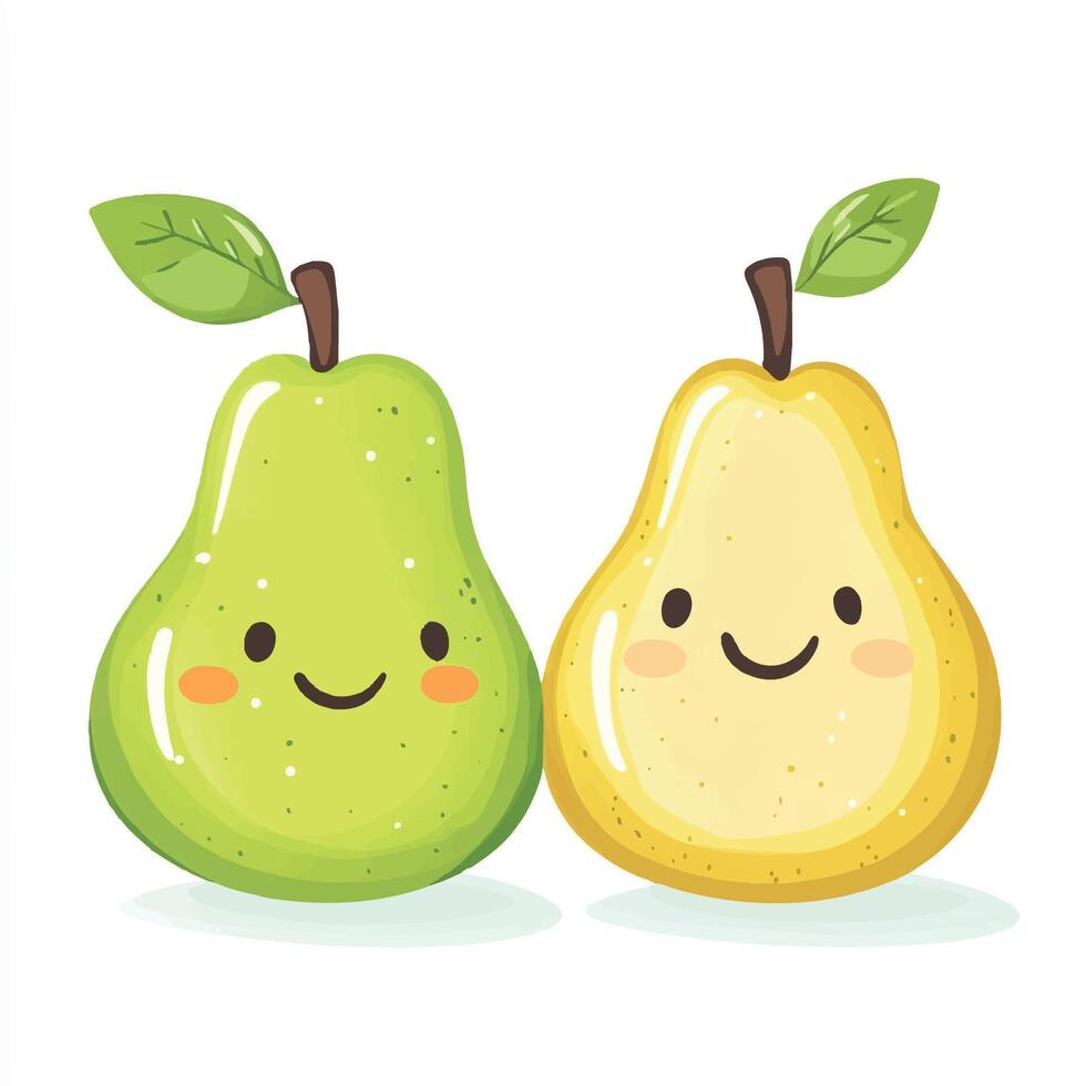 Two pears with faces and leaves on them vector