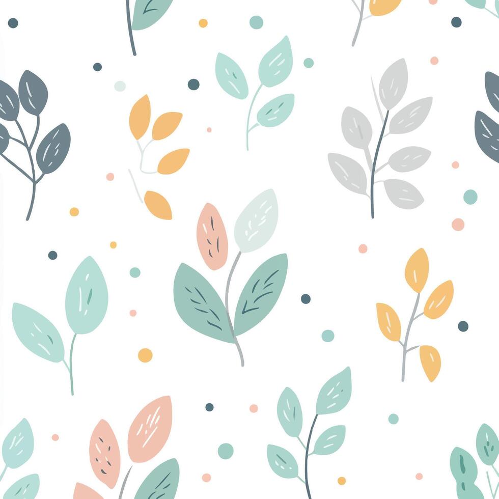 A pattern with leaves and dots on it vector