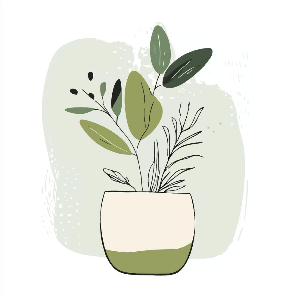 A green plant in a pot with leaves vector
