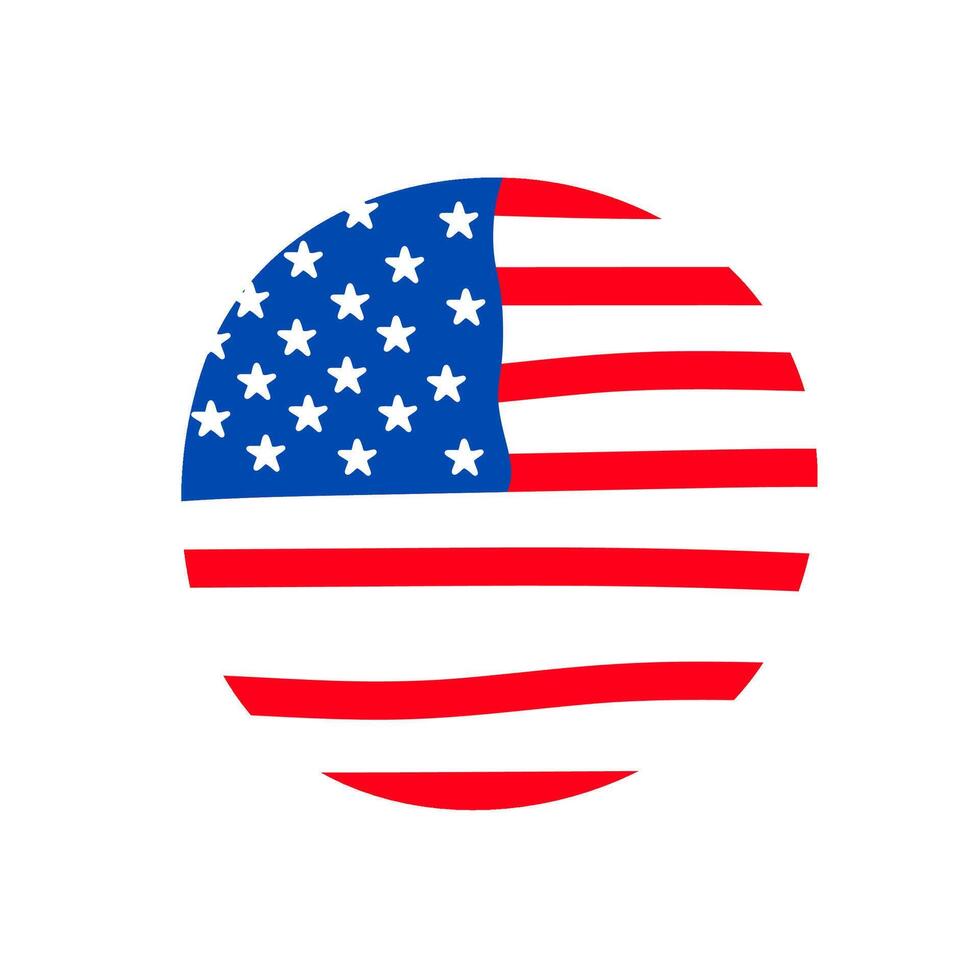Circular United States Flag Icon. Patriotic American USA Flag in a Modern Round Design for National Themes. USA flag round cartoon style Illustration. vector