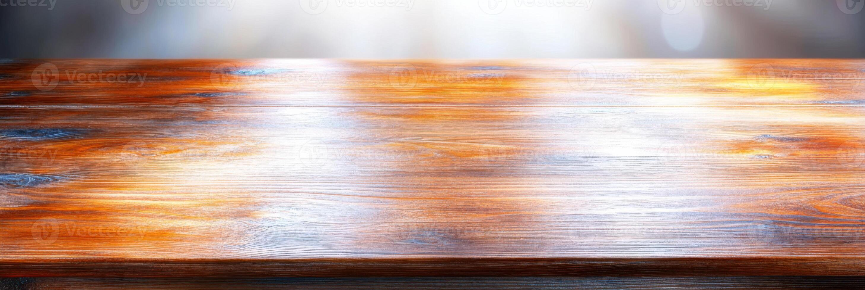 Scratched wooden surface revealing years of history and character in a warm, inviting setting photo