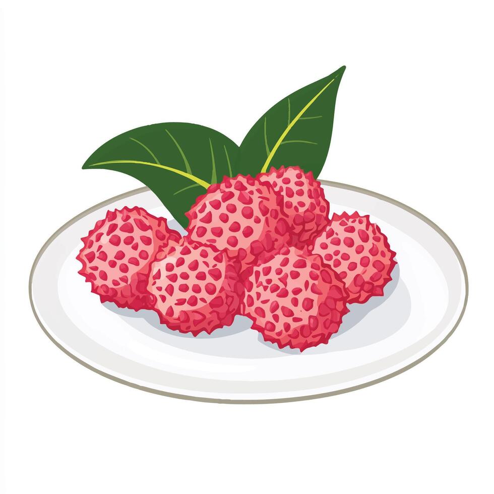A plate with raspberries on it vector