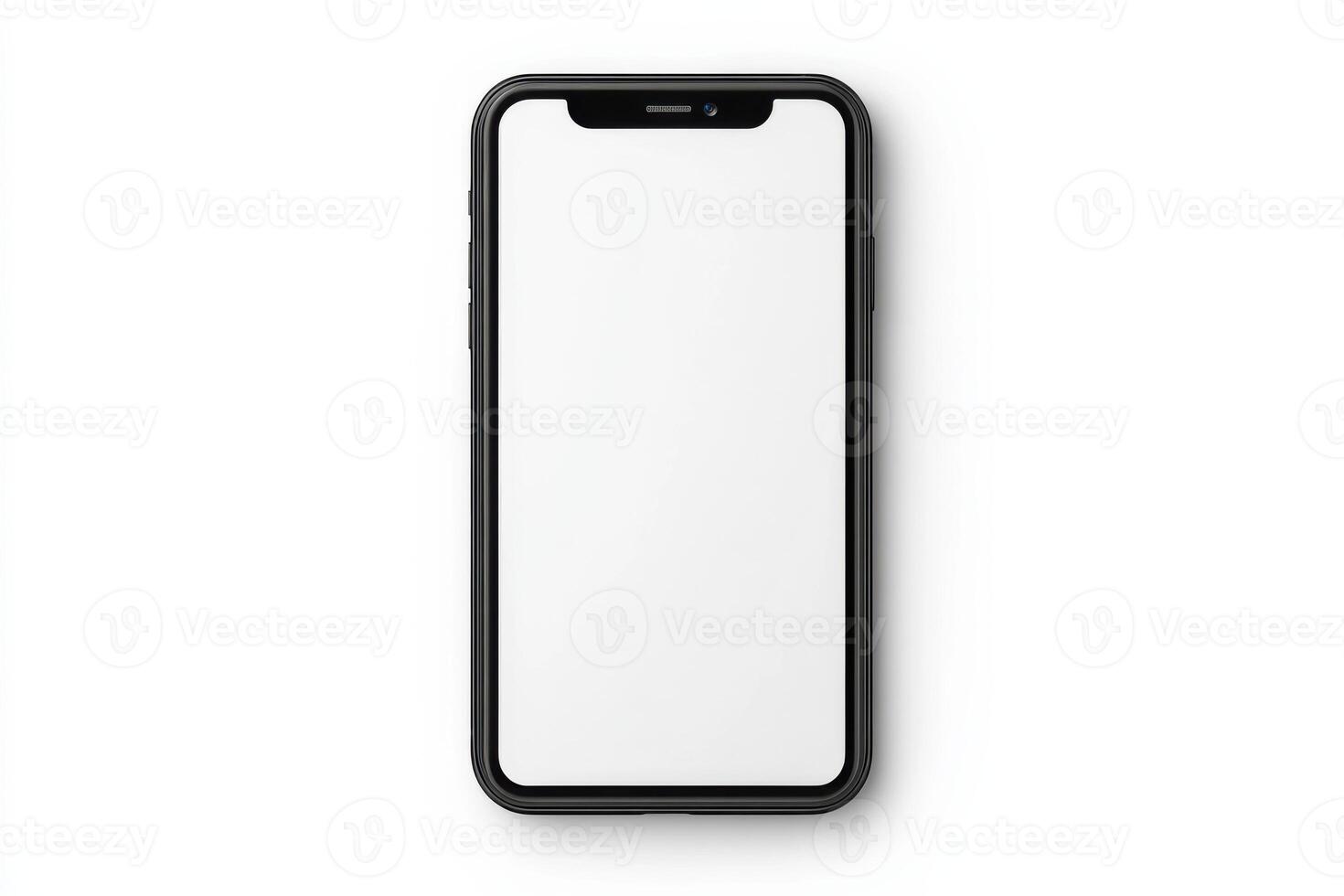High quality smartphone with blank white screen on clean white background for versatile use in designs photo