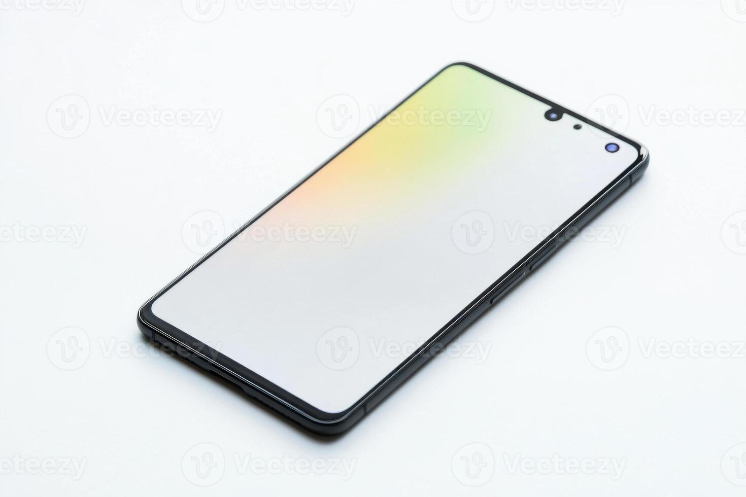 Professional smartphone with white screen isolated on clean white background showcasing high-quality design and details photo