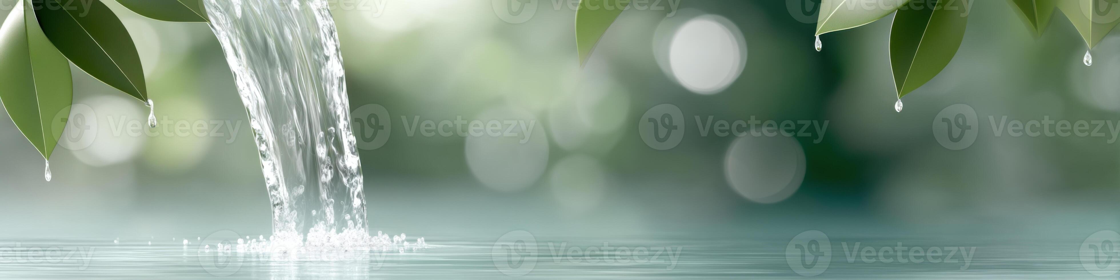 Cascading water flows gently in a serene park surrounded by lush greenery and peaceful atmosphere photo