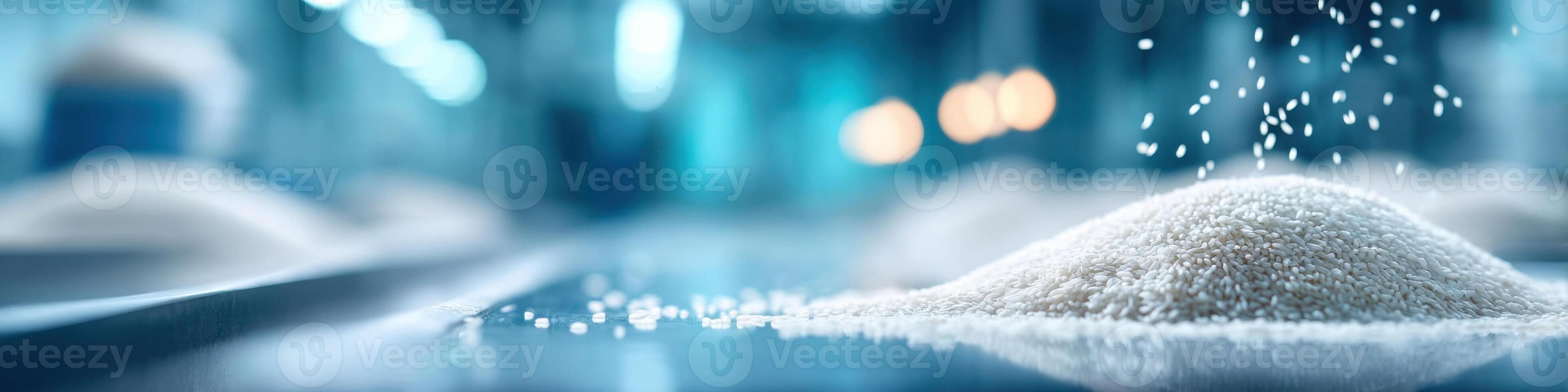 Dynamic processing of rice in a bright factory environment with ample space for text photo