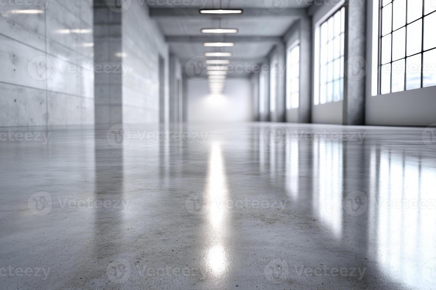 Smooth concrete surface with polished sheen and ample copy space in contemporary interior setting photo