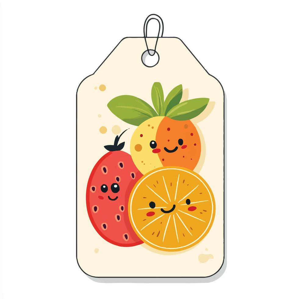 Fruit tag with cute faces and fruit vector