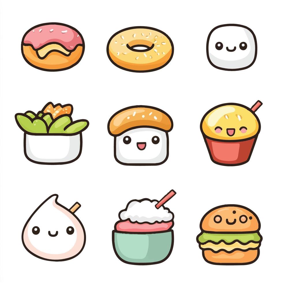 Cute food icons set, illustration vector