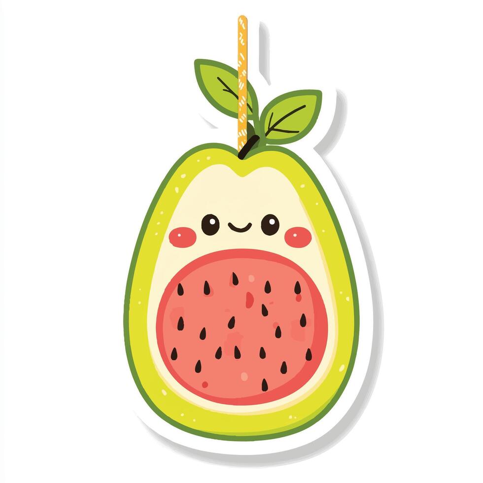 Cute avocado sticker with watermelon fruit illustration vector