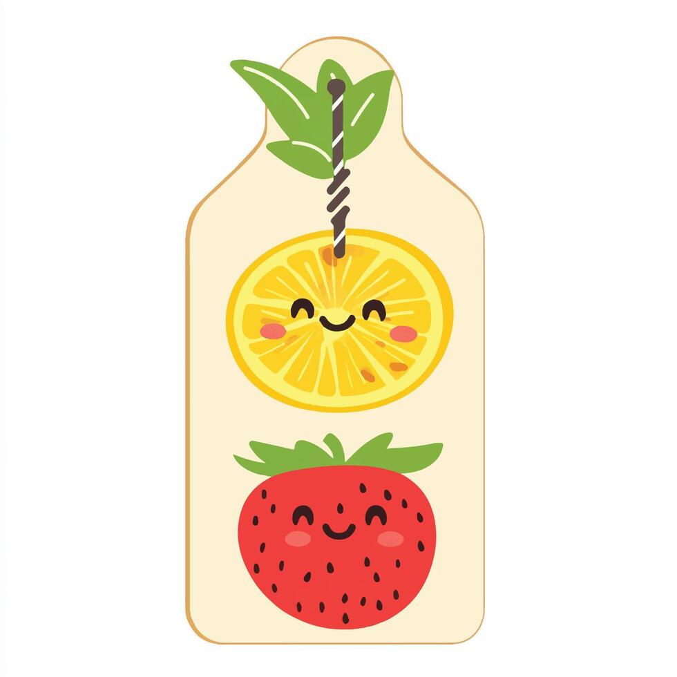 A sticker with a lemon, strawberry and orange vector