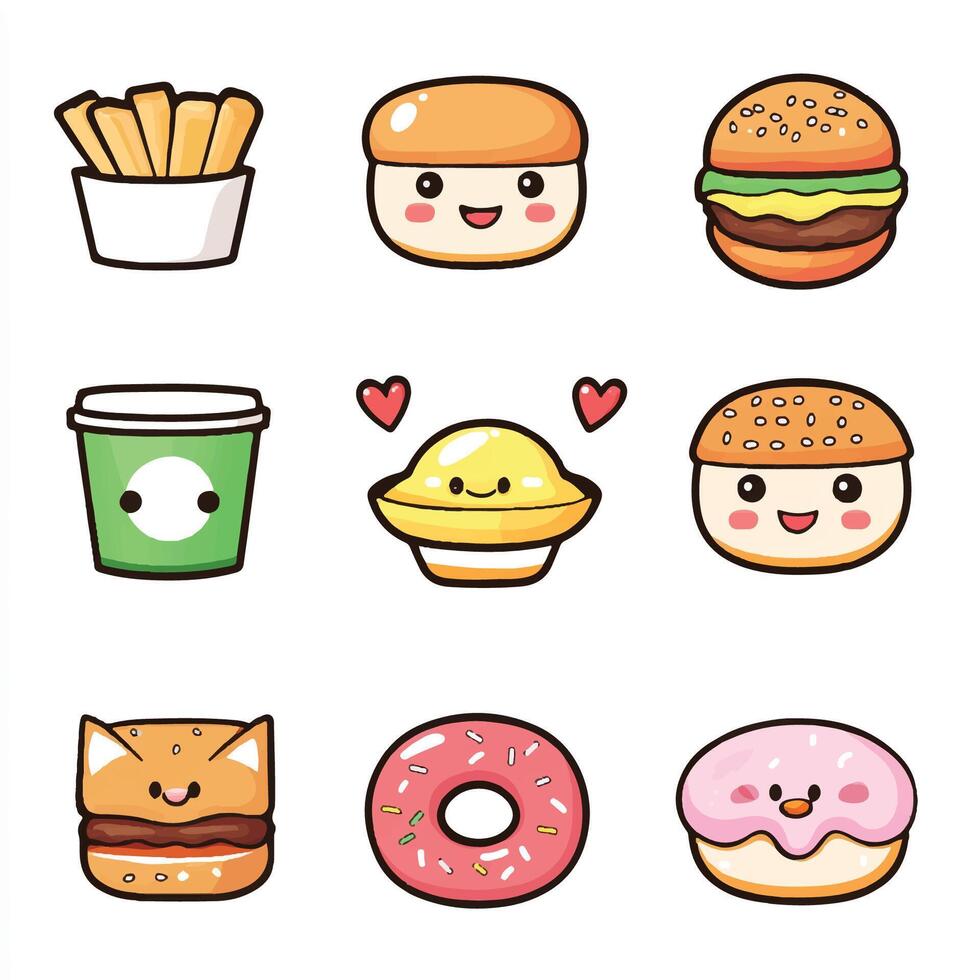 A set of different fast food icons vector