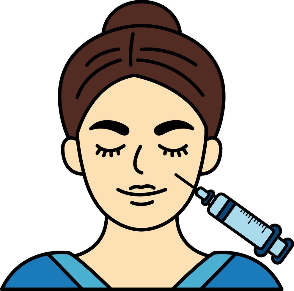 A woman is injecting filler into her face vector