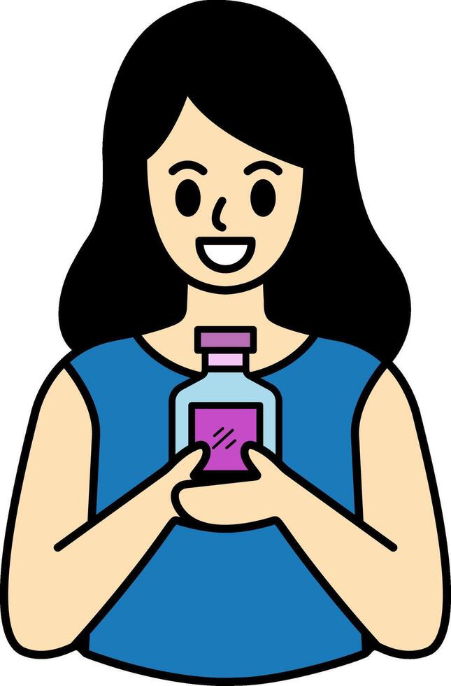 A woman holding a bottle of perfume vector