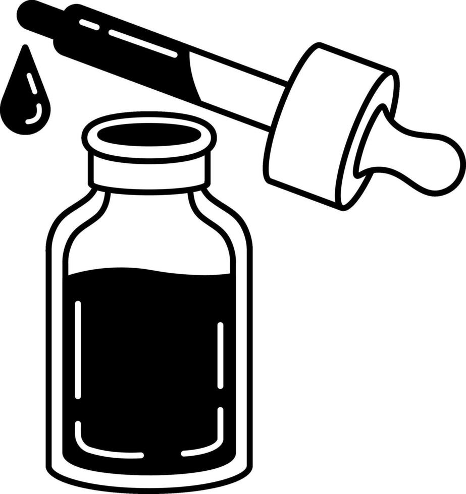black and white illustration a serum bottle and dropper vector