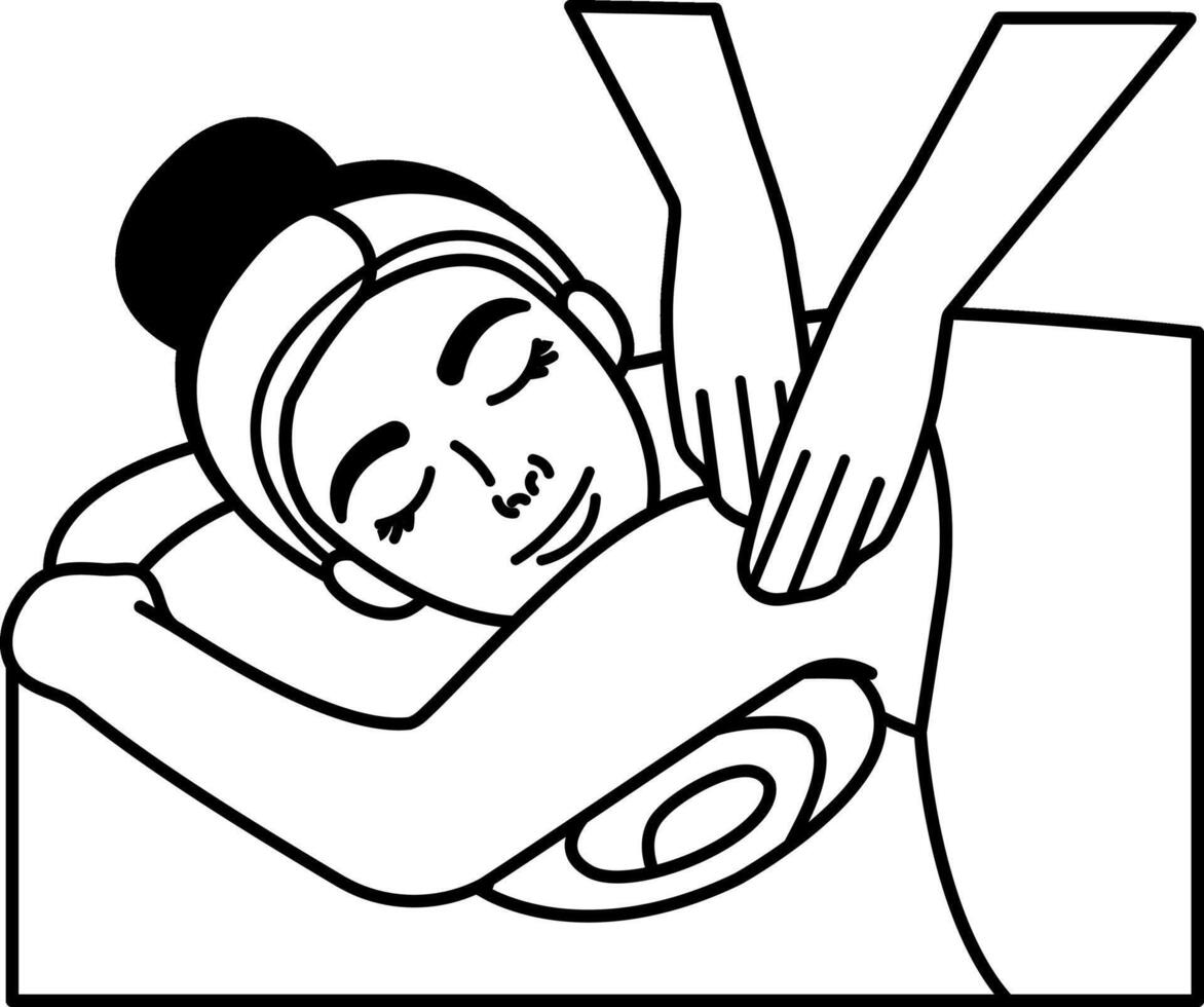 black and white illustration a woman is getting a massage vector