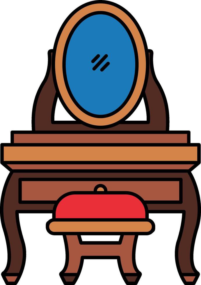 A wooden vanity with a mirror vector