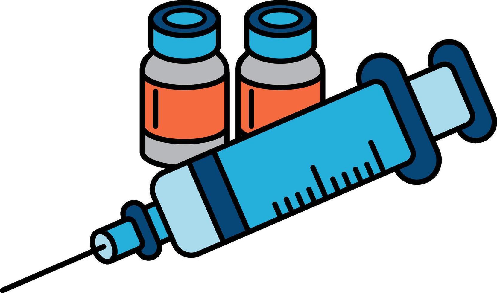 A syringe with a needle is next to two bottles of botox vector