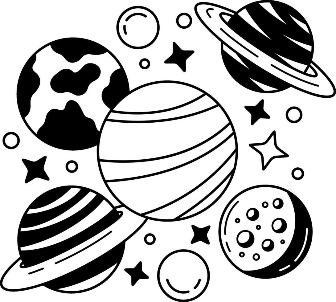 black and white illustration of the planets in the solar system vector