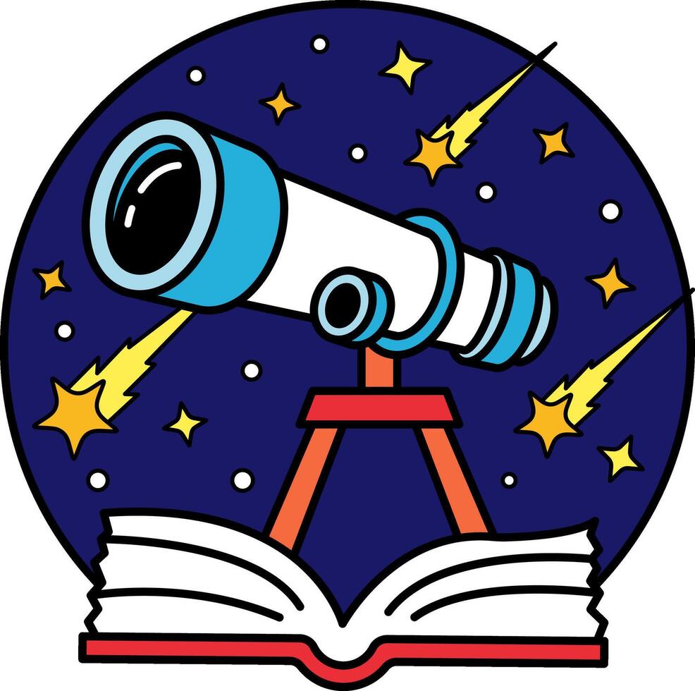 illustration of a telescope is on a book vector