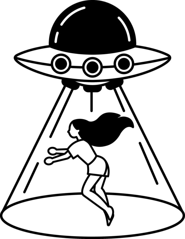 black and white illustration of a woman and a ufo vector