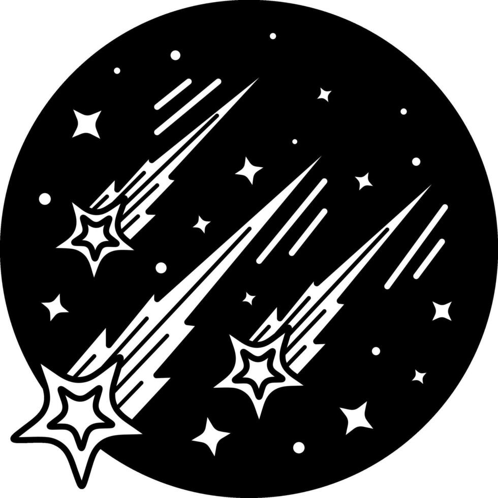 black and white illustration of Meteor shower in the sky vector
