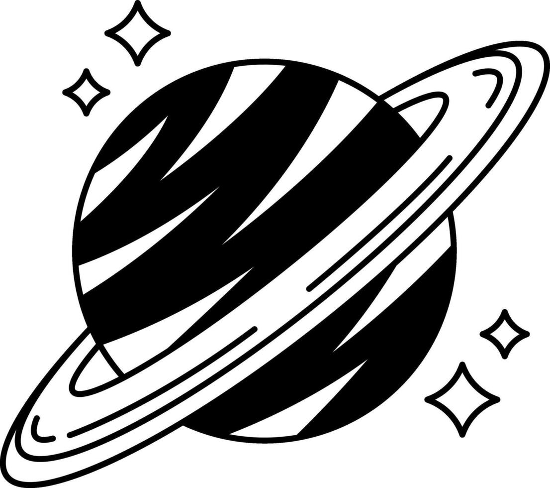 black and white illustration of a planet with rings vector