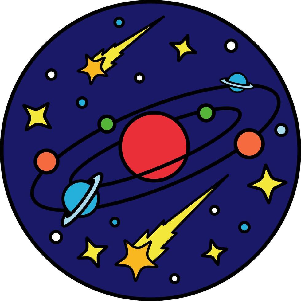 A colorful drawing of the solar system vector