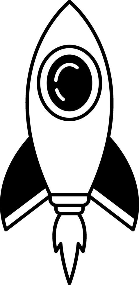 black and white illustration of a rocket is flying to the sky vector