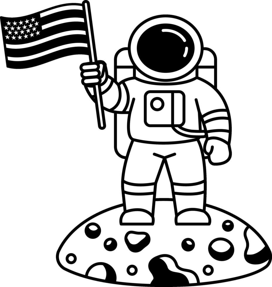 black and white illustration of an American flag on the moon vector