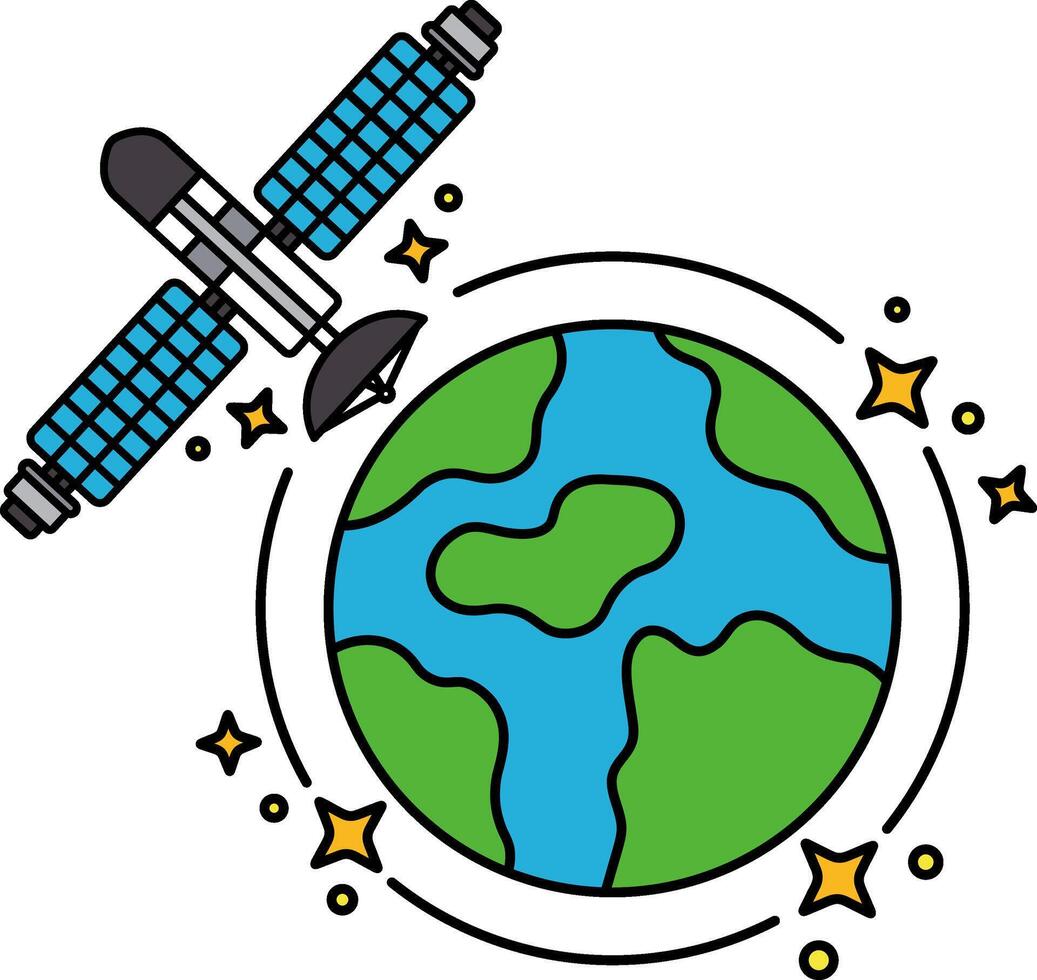 A satellite is flying over the Earth vector