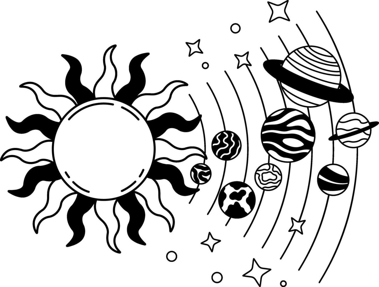 black and white illustration of the solar system vector