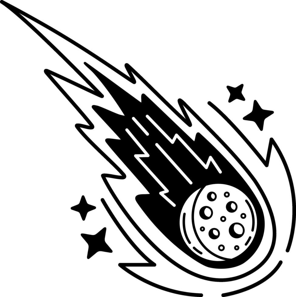 black and white illustration of a meteorite is falling vector