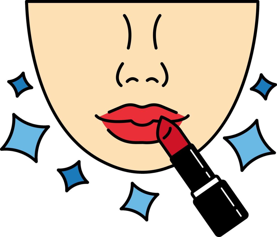 woman putting on red lipstick vector