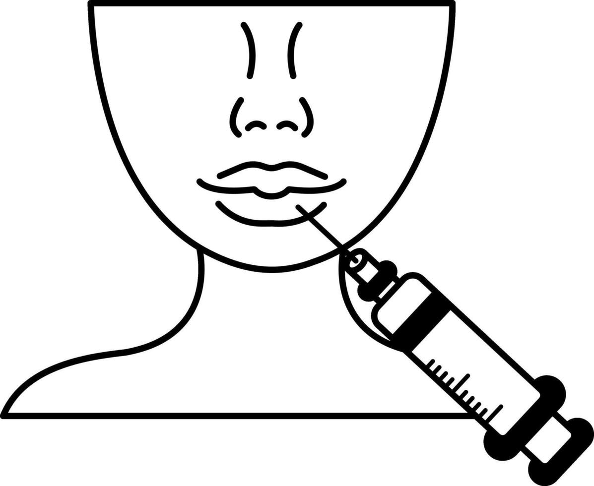 black and white illustration a woman gets lip filler injections vector