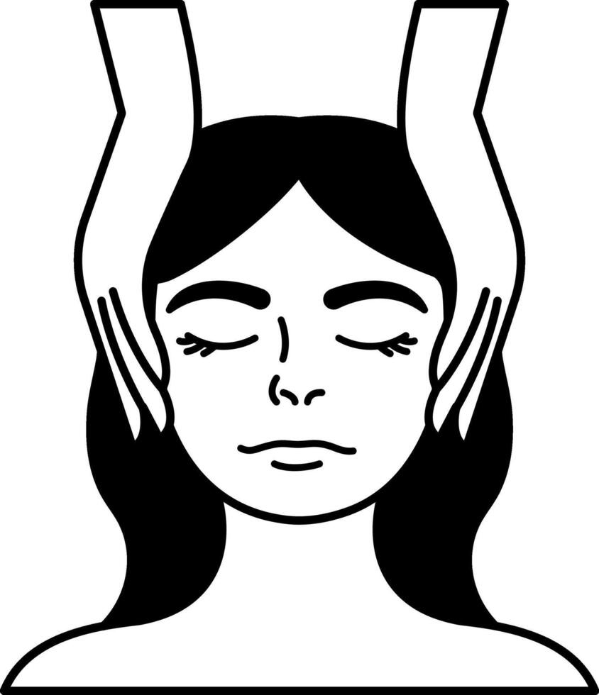 black and white illustration a woman massaging face vector