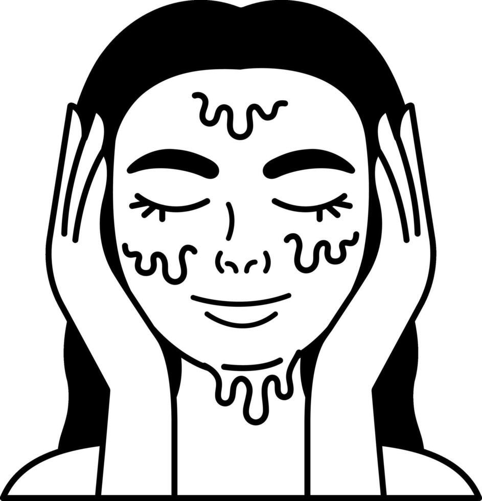 black and white illustration a woman washing her face with water vector